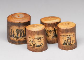 Vintage Alaskan Carved Salt, Pepper & Toothpick Holder Set c1960s
