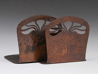 Dirk van Erp - DArcy Gaw Hammered Copper Cutout Bookends c1910