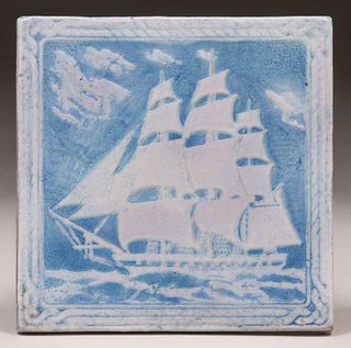 Marblehead Pottery Galleon Ship Tile c1910