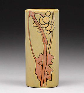 Weller Pottery Etched Mat Cylinder Vase c1910s