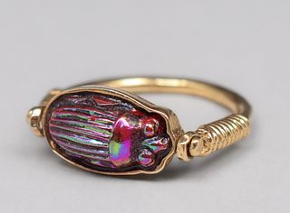 Tiffany Studios Art Glass Scarab 14k Gold Ring c1920s