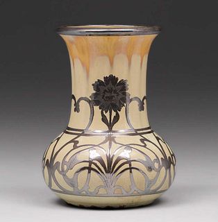 Clifton Pottery Silver Overlay Vase 1906