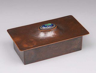 Boston Arts & Crafts Hammered Copper & Enamel Box c1910