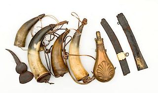 Assorted Powder Horns, Flask and More 