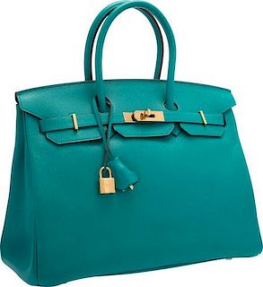 Hermes 35cm Blue Paon Epsom Leather Birkin Bag with Gold Hardware Very Good Condition 14" Width x 10" Height x 7" Depth
