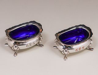 Pair Silver-Plated & Cobalt Blue Glass Salts c1900
