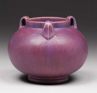 Fulper Pottery Matte Purple Three-Handled Vase c1910s