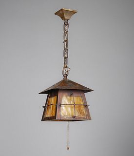 Arts & Crafts Copper & Slag Glass Hanging Light c1910