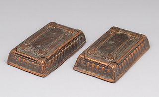 Pair Arts & Crafts Period Copper Clad Boxes c1920s
