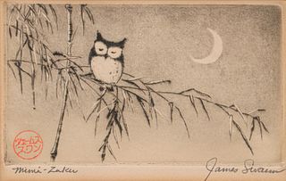 James Swann Owl Etching Mimi - Zuku  c1930s