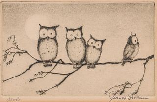 James Swann Etchings "Owls" c1930s