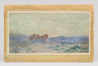 Arts & Crafts Period Painting Tonalist Boat Scene c1910