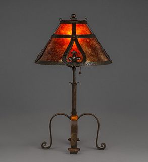 Arts & Crafts Hand-Forged Iron & Mica Lamp c1920s