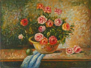 OIL PAINTING ON CANVAS OF A POTTED FLOWER