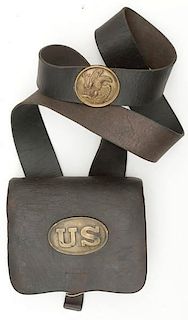 Civil War M1861 Cartridge Box with Shoulder Sling and Brass US and Eagle Plates 