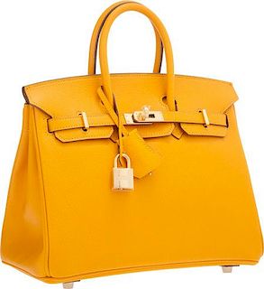 Hermes 25cm Jaune d'Or Epsom Leather Birkin Bag with Gold Hardware Pristine Condition 9.5" Width x 8" Height x 5" Depth