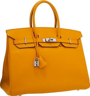 Hermes 35cm Jaune d'Or Epsom Leather Birkin Bag with Palladium Hardware Very Good to Excellent Condition 14" Width x 10" Height x 7" Depth