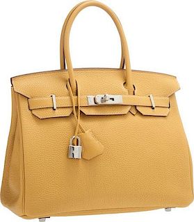 Hermes 30cm Curry Togo Leather Birkin Bag with Palladium Hardware Excellent Condition 14" Width x 10" Height x 7" Depth