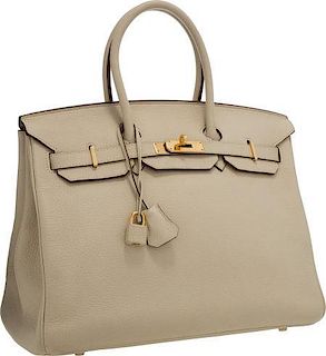 Hermes 35cm Parchment Togo Leather Birkin Bag with Gold Hardware Very Good Condition 14" Width x 10" Height x 7" Depth