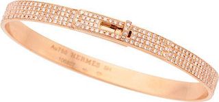 Hermes 18K Rose Gold & Diamond Kelly PM Bracelet Excellent Condition 1.75" Width x 2.25" Length