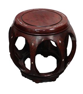 Chinese Hardwood Stool with Marble Inlay