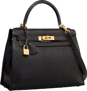 Hermes 28cm Black Chevre Leather Sellier Mou Kelly Bag with Gold Hardware Excellent Condition 11" Width x 8" Height x 4" Depth