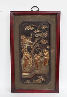 Antique Framed Carved Wooden Plaque