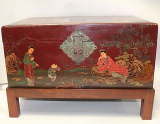 A Leather Lacquer Wrapped Wooden Chest