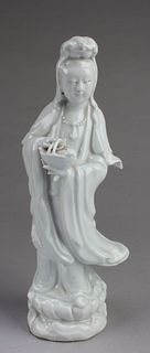 An Old Chinese Blanc De Chine Standing Guanyin Sta