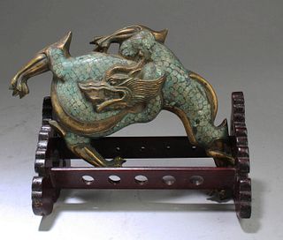 Antique Chinese Cloisonne Dragon Ornament with Woo