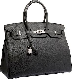 Hermes 35cm Black Togo Leather Birkin Bag with Palladium Hardware Pristine Condition 14" Width x 10" Height x 7" Depth