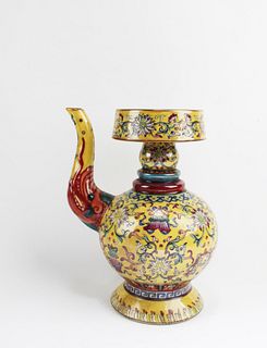 Chinese Famille Jaune Porcelain Ewer