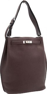 Hermes 26cm Chocolate Clemence Leather So Kelly Bag with Palladium Hardware Excellent Condition 11" Width x 13" Height x 5" Depth