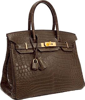 Hermes 30cm Matte Gris Elephant Nilo Crocodile Birkin Bag with Gold Hardware Excellent Condition 12" Width x 8" Height x 6" Depth