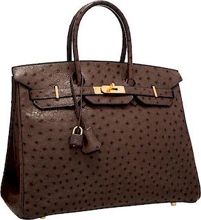 Hermes 35cm Havane Ostrich Birkin Bag with Gold Hardware Very Good to Excellent Condition 14" Width x 10" Height x 7" Depth
