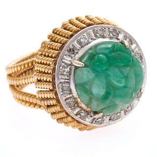 Jade, Diamond, 14k Yellow Gold Ring