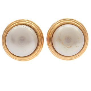 Pair of Gump's Mabe Pearl, 18k Ear Clips