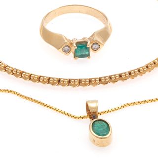 Emerald, Diamond, 14k Yellow Gold Jewelry Suite