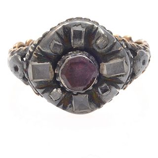 Georgian Garnet, Diamond, 18k, Silver Ring