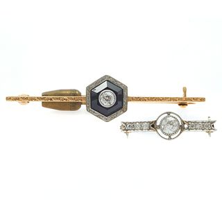 Collection of Two Diamond, 14k Bar Pins