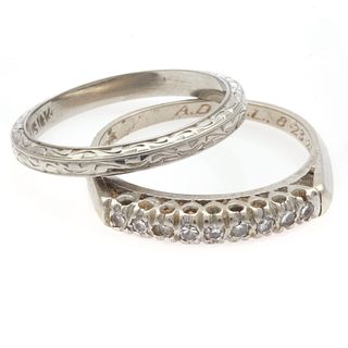 Collection of Two 1920s Diamond, 14k White Gold Rings