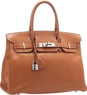 Hermes 30cm Gold Swift Leather Birkin Bag with Palladium Hardware Excellent Condition 12" Width x 8" Height x 6" Depth