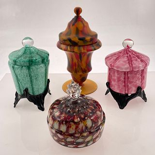 Czechoslovakian Art Glass Covered Jars