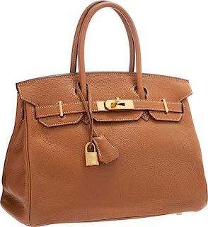 Hermes 30cm Gold Togo Leather Birkin Bag with Gold Hardware Very Good Condition 12" Width x 8" Height x 6" Depth