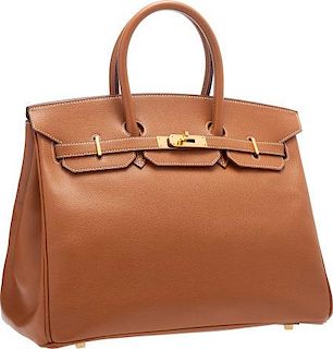 Hermes 35cm Gold Epsom Leather Birkin Bag with Gold Hardware Very Good Condition 14" Width x 10" Height x 7" Depth