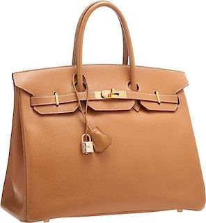 Hermes 35cm Natural Ardennes Leather Birkin Bag with Gold Hardware Very Good Condition 14" Width x 10" Height x 7" Depth