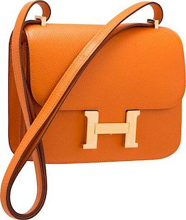Hermes 18cm Orange H Epsom Leather Double Gusset Constance Bag with Gold Hardware Pristine Condition 7" Width x 6" Height x 2" Depth