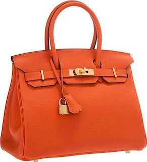 Hermes 30cm Feu Togo Leather Birkin Bag with Gold Hardware Pristine Condition 12" Width x 8" Height x 6" Depth