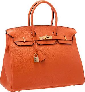 Hermes 35cm Feu Clemence Leather Birkin Bag with Gold Hardware Excellent to Pristine Condition 14" Width x 10" Height x 7" Depth