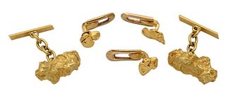Five Piece 18 Karat Mens Set, to include nugget style cufflinks; along with three nugget style shirt buttons; 16 grams.